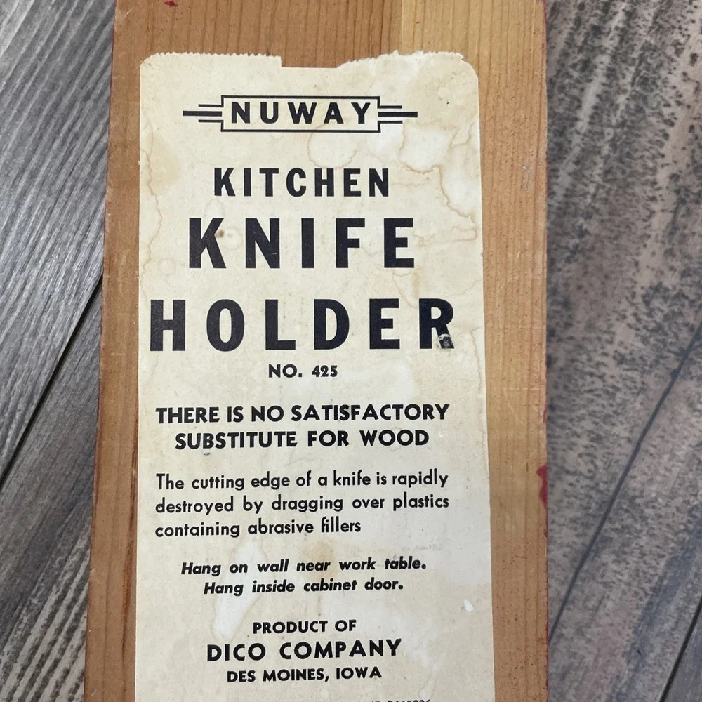 Vintage Nu Way Wooden Kitchen Knife Holder #425 Red & White Paint 5 Slots MCM